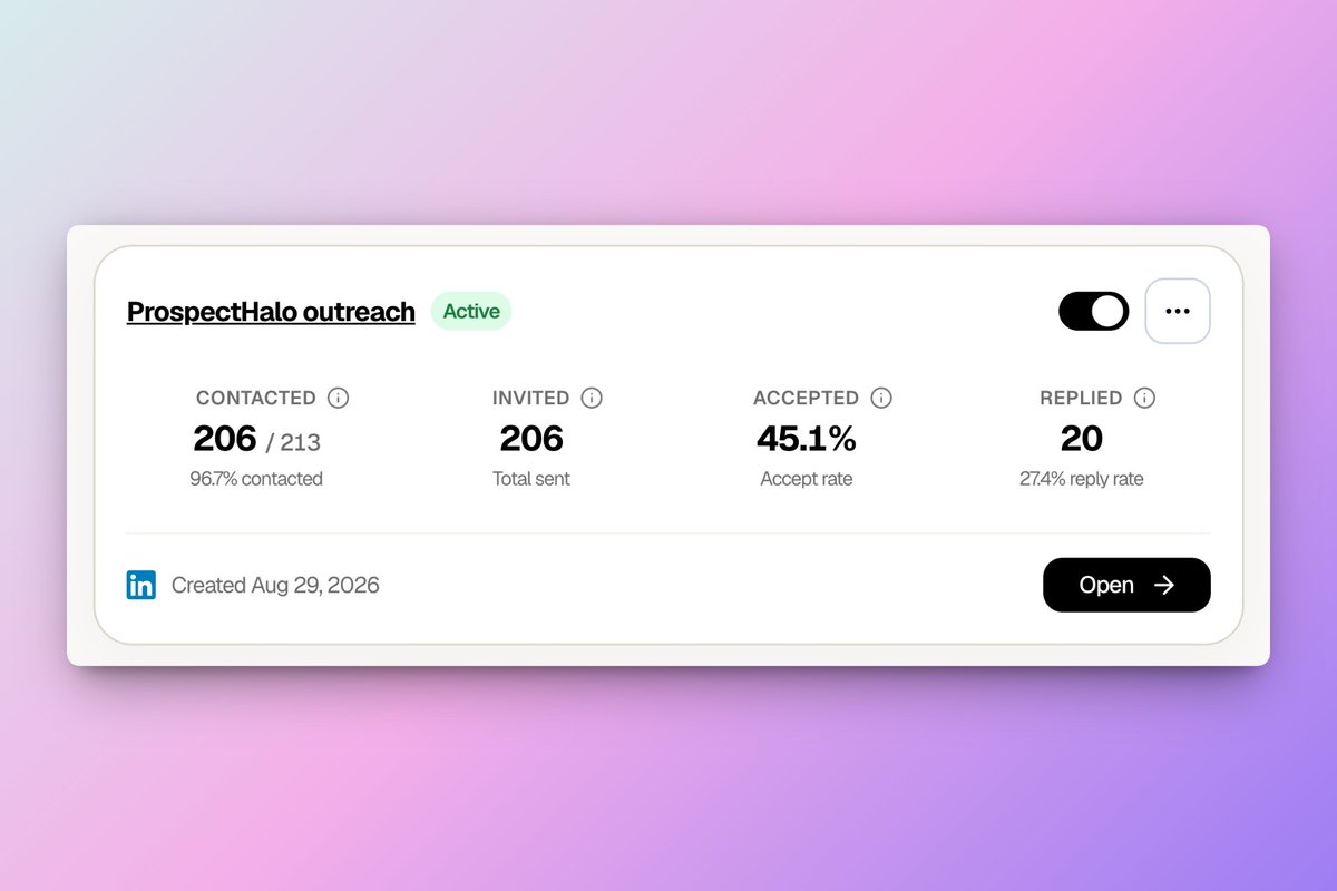 UmerShips's tweet photo. My AI agent is getting a 45.1% LinkedIn connection acceptance rate. 

The benchmark is 25-30%. It did this while I did literally nothing.

10 days. Fully automated. Zero manual outreach.

📈 45.1% connection acceptance

💬 27.4% reply rate

✅ 5 qualified positive replies

📅 3 demo meetings booked

All from one agent.

But the number I actually care about isn't the reply rate. It's reply → real conversation → booked meeting.

Most outreach tools stop at "we got a response." That's the easy part.

350+ people have tried it so far. I'll be sharing full customer case studies soon, different teams, different results.

Curious what others are seeing right now. Is 25-30% acceptance still realistic in 2026, or is that number moving as more people run outreach through agents?