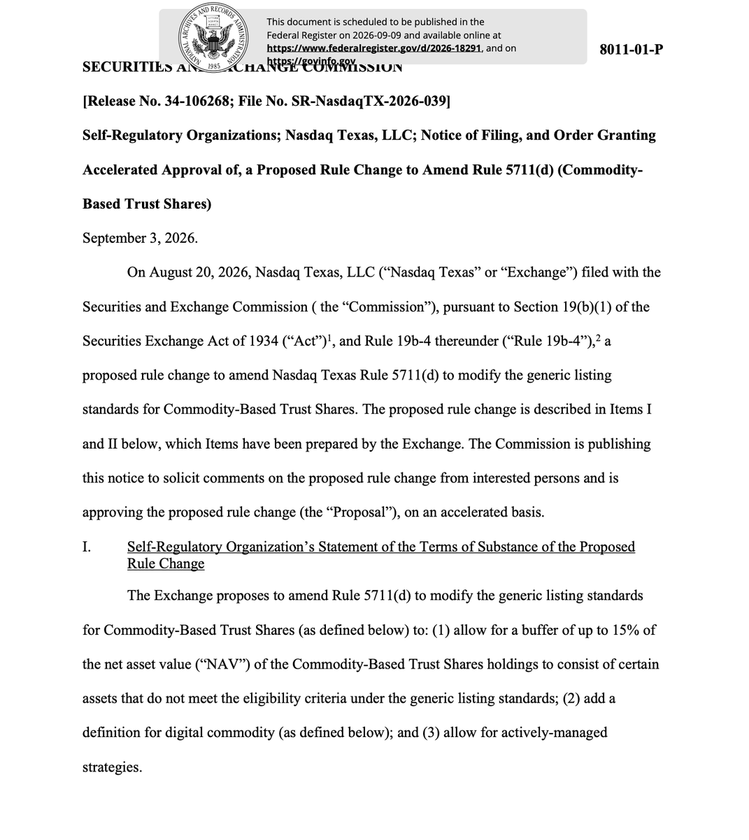 RippleXity's tweet photo. 🚨 JUST IN: Unpublished SEC document names $XRP as an eligible commodity under Nasdaq Texas listing rules. https://t.co/FI2vC77pIu