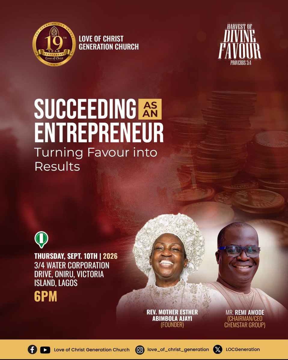 LOCGeneration's tweet photo. Our Harvest of Divine Favour Anniversary is starting with Press Conference &amp; Seminar this Thursday. ❤️

Tell a friend to tell a friend.
.
#LOCGeneration #LOC19thAnniversary https://t.co/Ju6AcbOF9x