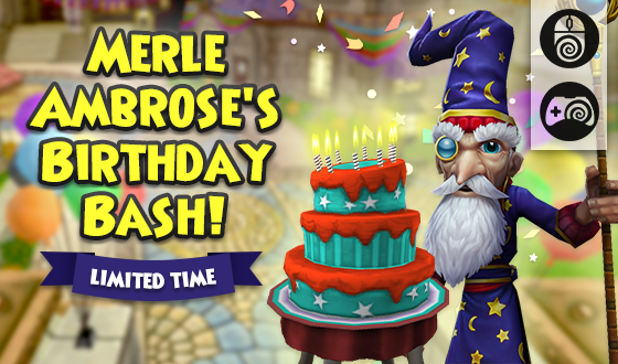Wizard101's tweet photo. Happy birthday Headmaster Ambrose! 🎉

We’re celebrating Merle Ambrose’s birthday by bringing new and returning items to the PC and Console Crown Shop throughout September! Don’t forget to pay a visit to ol'Merle at his house in The Commons for some cake! https://t.co/TPeZYyYkBl #Wizard101