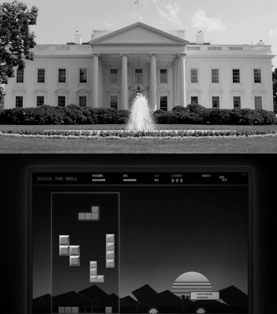 CartoonsOTMoon's tweet photo. La Casa Blanca ha eliminado su videojuego anti-migrantes luego de que Tetris amenazara con tomar medidas. https://t.co/jEClEj8Chr