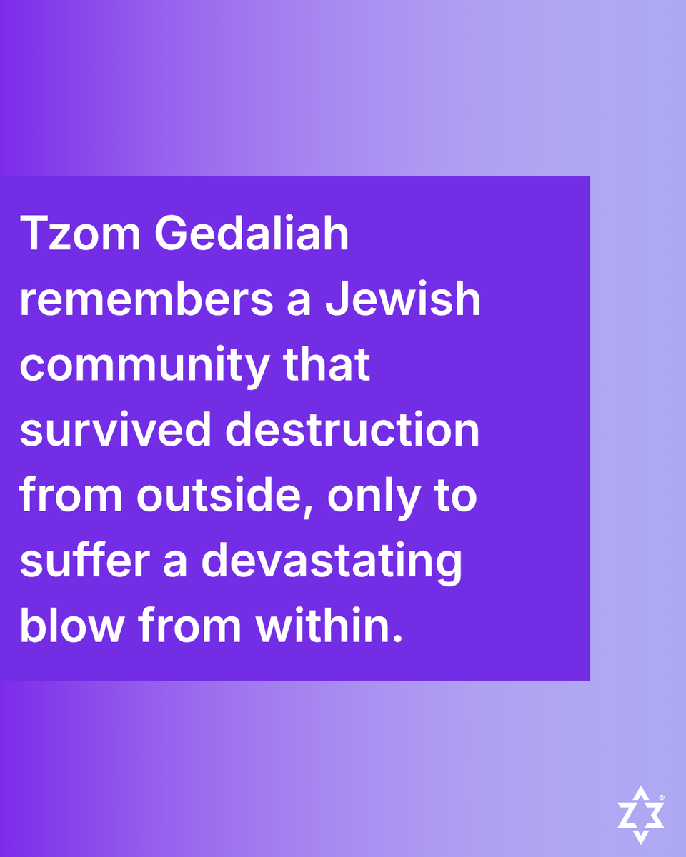 z3_project's tweet photo. Tzom Gedaliah remembers a moment when an already fragile Jewish community was pushed closer to collapse from within.

Jewish Peoplehood does not require uniformity. It requires a commitment to remain responsible for the future we share.

צום קל | Tzom kal https://t.co/aRSvzttJc0