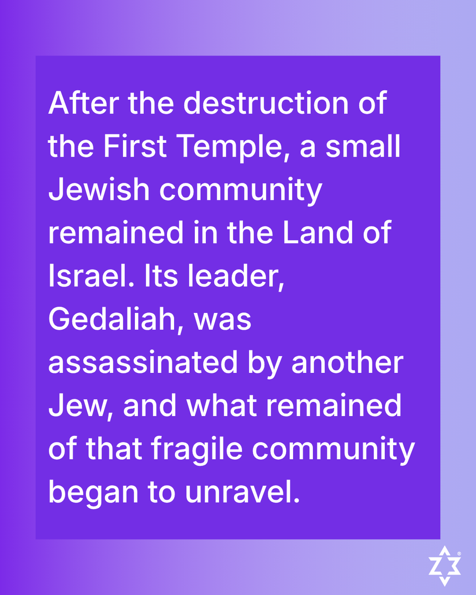 z3_project's tweet photo. Tzom Gedaliah remembers a moment when an already fragile Jewish community was pushed closer to collapse from within.

Jewish Peoplehood does not require uniformity. It requires a commitment to remain responsible for the future we share.

צום קל | Tzom kal https://t.co/aRSvzttJc0