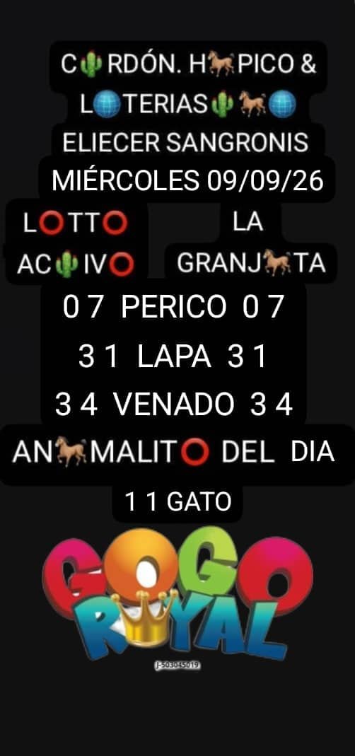 Eliecersangroni's tweet photo. ELIECER SANGRONIS  🌵🐎🌐
#MIERCOLES 09 #SEPTIEMBRE  2'026
#GOGOROYAL  #RULETAROYAL
@apuestasroyall  #LotoActivo
INGRESA A WWW. https://t.co/AhobR3Wkwr  REALIZA TODAS TUS JUGADAS DEPORTIVAS #FUTBOL #MLB #BEISBOL
#GogoRoyal  GANAS Y COBRAS SEGURO #COMPARTE #RT #UEFA #TIGERS https://t.co/xhjm82ZCHJ