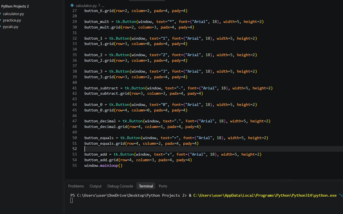 Temiloluwaco's tweet photo. Started my 30 days of code challenge on python today.
Today's focus was building the interface for a simple python calculator using Tkinter - creating windows, buttons, grids and adding a display screen. 
Kindly engage. Thanks.
#30DaysofCode #Python #BuildInPublic https://t.co/Rp5Vgo0sYY