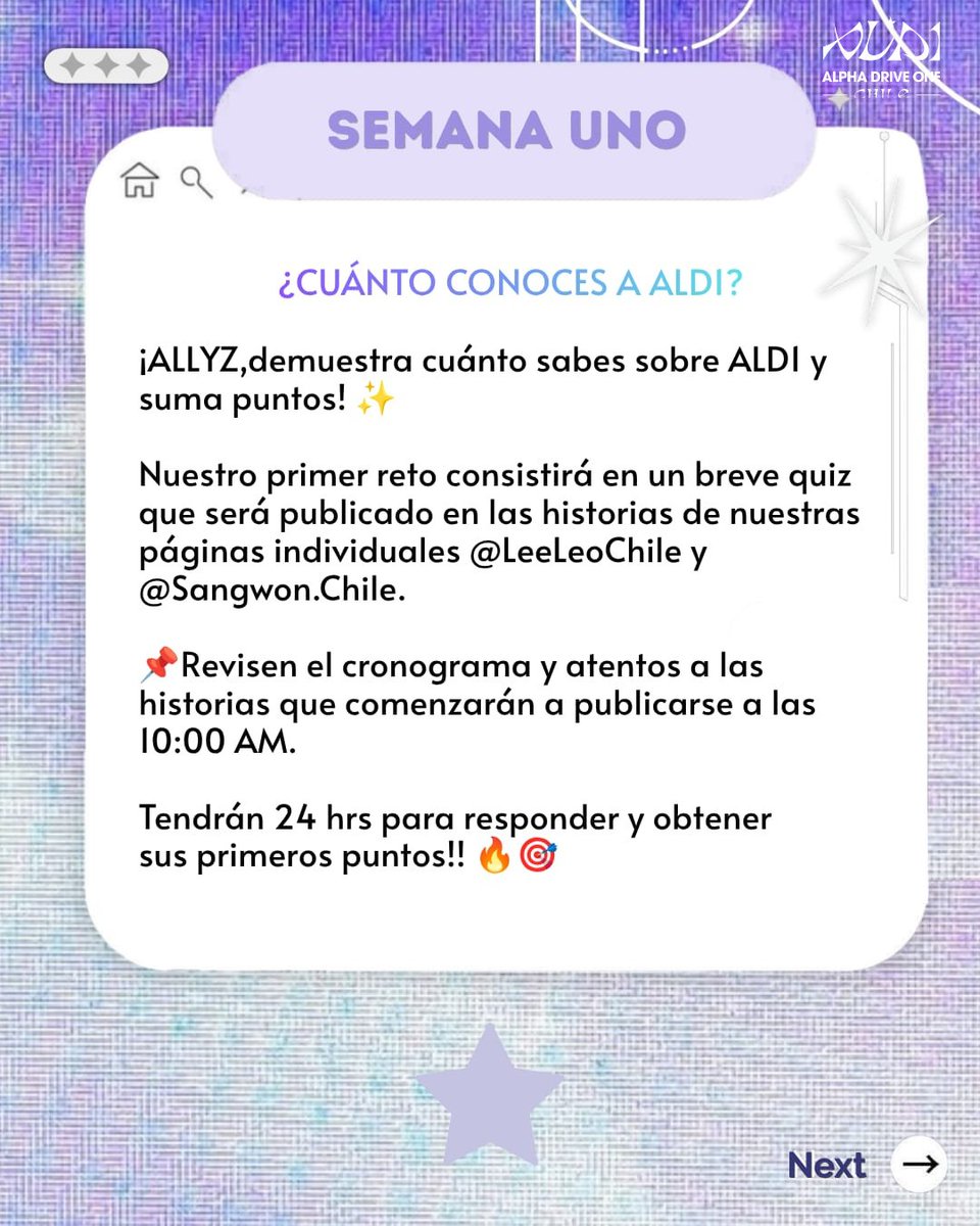 ald1_chile's tweet photo. Inicia nuestro ALD1 MONTH!!! 🎉 

​SEMANA 1:¿CUÁNTO CONOCES A ALD1? 
​Demuestra qué tan fan eres respondiendo el mini quiz que subirá @leeleochile y Sangwon.Chile a sus historias de IG el 09/09 y 12/09 a las 10AM! 
¡Tendrán 24 hrs para responder cada quiz y sumar sus 1eros ptos! https://t.co/0075Vvnd0Q