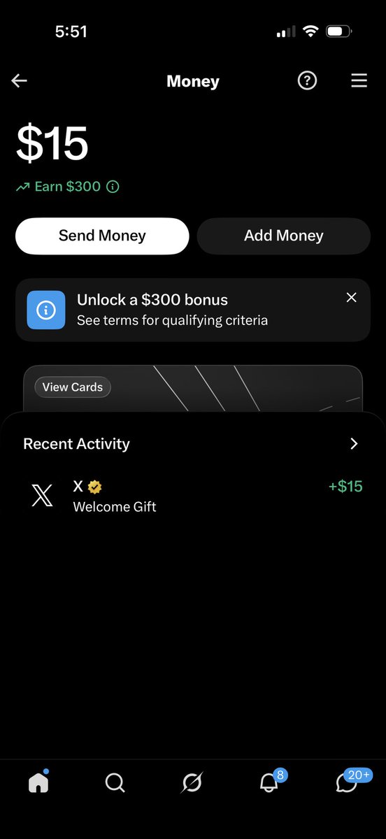 FinanceCorner1's tweet photo. Just got sent a free $15 on X money as a welcome gift. I’m really tryna understand what’s the incentive here? 

Nothing in life is free https://t.co/NUyPkfODvL