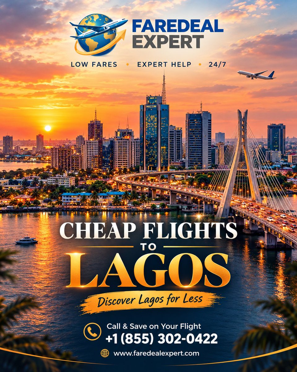 Faredealexpert's tweet photo. Planning a trip to Lagos, Nigeria? ✈Find affordable airfare and explore flight options with Fare Deal Expert. Get helpful booking assistance and start planning your journey today!
📞+1 (855) 302-0422
https://t.co/m65bLC5pxu
#LagosFlights #FlightDeals #CheapAirfare #TravelDeals https://t.co/kgWydZ0Q9w