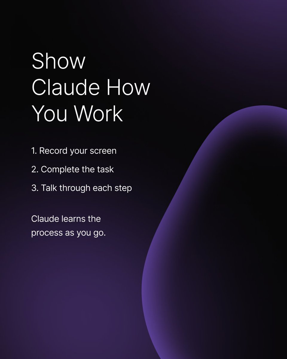 PersonaTalent's tweet photo. Knowing how to work with AI is becoming a valuable skill of its own.

See how Claude Cowork can learn your process from a screen recording and transform everyday tasks into reusable workflows you can bring into your remote work toolkit. https://t.co/uAP3DZ5eaE