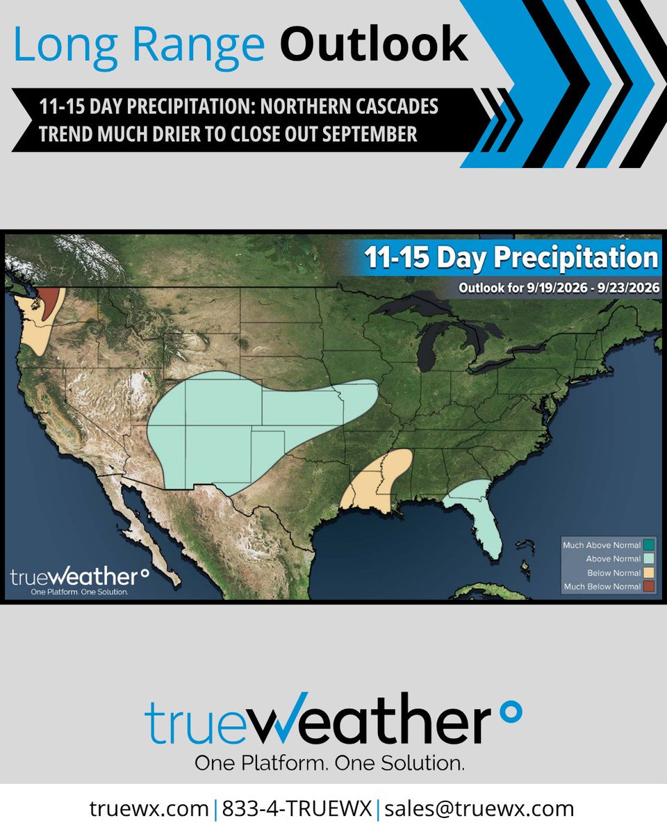 MarkShanaberger's tweet photo. ๐๐๐๐ ๐๐ผ๐๐๐ ๐๐๐๐๐๐๐ - #Cooler air shifts from the #West Coast through the Plains toward the #GreatLakes and #Northeast later in September, while southern #warmth persists. The Corn Belt initially turns #wetter, but #drier conditions dominate much of the country. https://t.co/2qKTTBpfPX