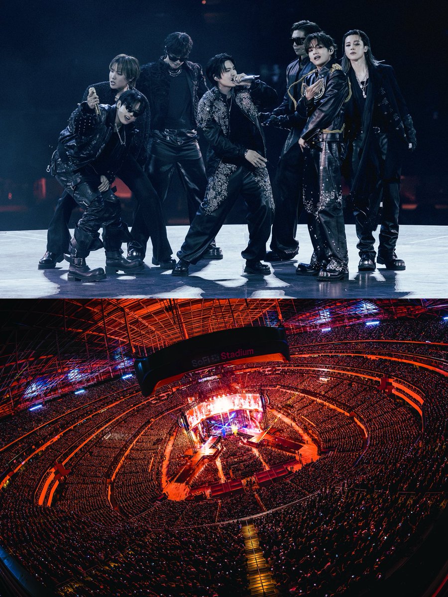 SoFiStadium's tweet photo. BTS WORLD TOUR ‘ARIRANG’ IN LOS ANGELES 🏟️🔥

Four nights, 280K+ fans, and a week full of amazing moments. Congratulations to BTS on an incredible North American tour and becoming the highest-attended group in SoFi Stadium history!

📸 HYBE/BIGHIT MUSIC

#방탄소년단 #BTS #BTS_WORLDTOUR_ARIRANG
#BTS_WORLDTOUR_ARIRANG_LOSANGELES
#BTS_WORLDTOUR_ARIRANG_NA