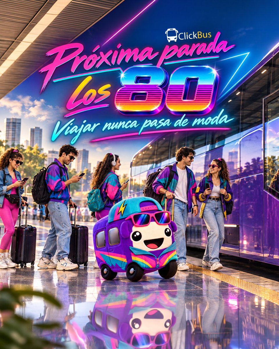Click_Bus's tweet photo. Prepara la playlist. 🎧✨ 

Próxima parada: ¡los 80! Porque los buenos viajes nunca pasan de moda. 🚌

​#ClickBus #ModoOchentero #Trend80s https://t.co/SYyQnOlmQT