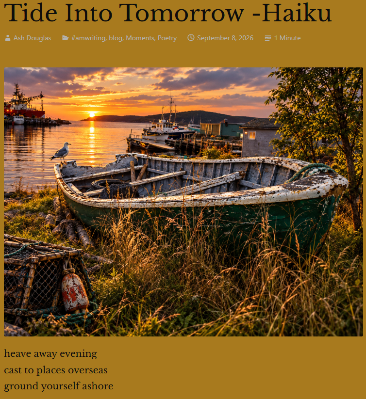 Written_In_Ash's tweet photo. Tide Into Tomorrow -Haiku #amwriting #WritingCommunity #haiku #poetrycommunity #poem #poerty #moments #newfoundland #alongtheway #evenings #thoughts #mentalhealth #time #vibe https://t.co/hjez1hBukW