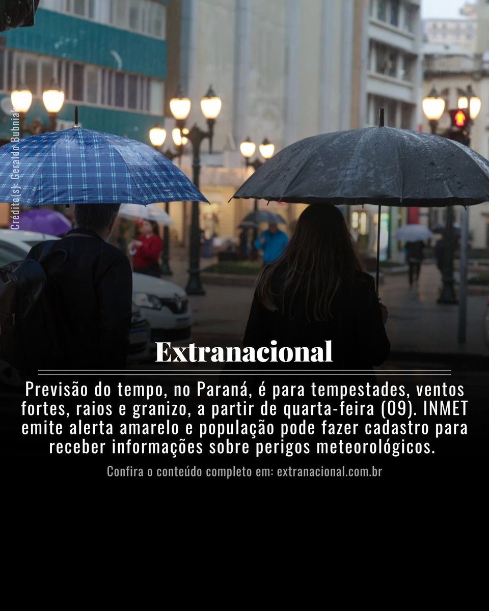 extranacionalpr's tweet photo. INMET emite alerta amarelo, no Paraná, com previsão de tempestades e ventos fortes, a partir de quarta-feira (09).  População pode fazer cadastro para receber informações sobre perigos meteorológicos.

A íntegra, em Extranacional.

##previsaodotempo #meteorologia #parana https://t.co/tGkJnAKNDt