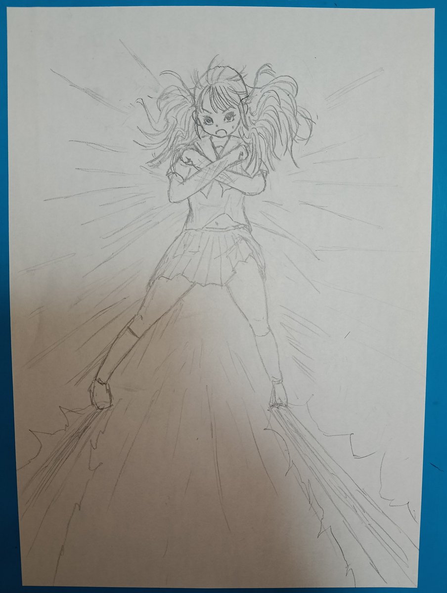 tega_kiira's tweet photo. 敵の強烈な攻撃を受けて、後ろにズザーってなってるシーンを描きたいけど、激ムズ…。あと、構図的にスカートがもっとなびかなきゃいけないと思うんだけど、自分のオリキャラにはあんまりエロをさせたくない親心みたいなものがある…
#漫画　#oc https://t.co/X3F0ziQDk0