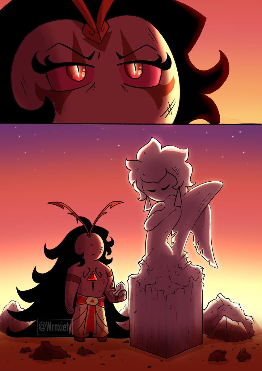 Wrnxiety's tweet photo. Golden Cheese is forced to keep an eye on Burning Spice as they continue with their plan to save the timeline. Burning Spice unexpectedly begins creating again after being inspired by Golden Cheese. Golden Cheese becomes enthralled by his work for her. #burningcheese #crk https://t.co/feloZDKAmH