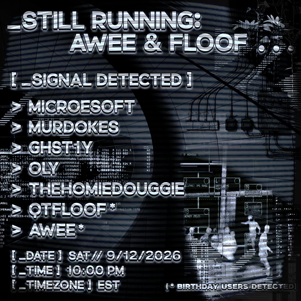 SYNCVRCLUB's tweet photo. _SHOUT OUT PASTASSIUM FOR THE POSTER . . .

_THIS SATURDAY

MICROESOFT
MURDOKES
GHST1Y
OLY
THEHOMIEDOUGGIE
QTFLOOF
AWEE

__QUERY MORE VIA DISCORD . . . https://t.co/a0vU584PXA