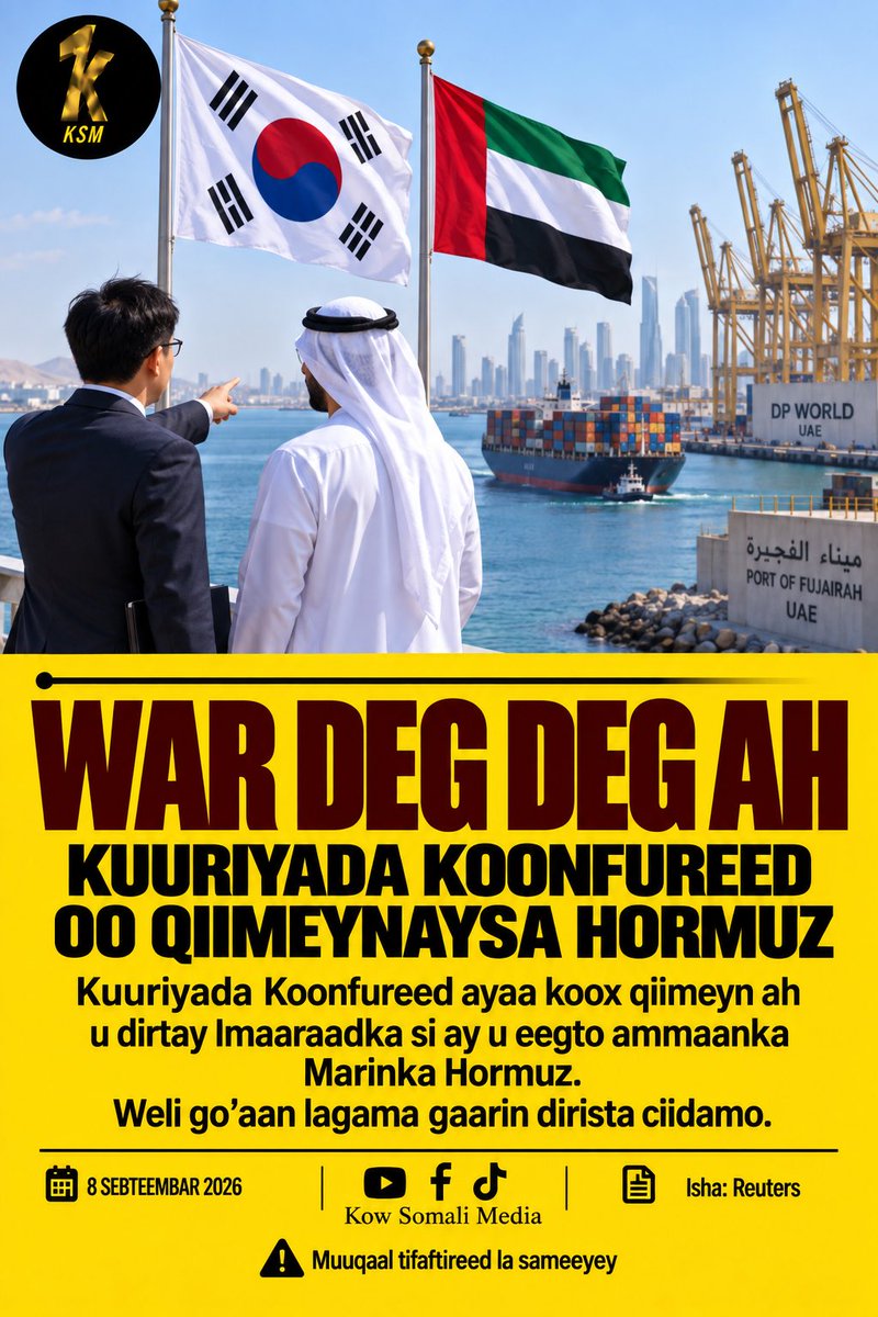 kowsomalimedia's tweet photo. Kuuriyada Koonfureed ayaa koox qiimeyn ah u dirtay Imaaraadka si ay u eegto ammaanka Marinka Hormuz. Weli go’aan lagama gaarin dirista ciidamo. Reuters https://t.co/XPT8QuutNy