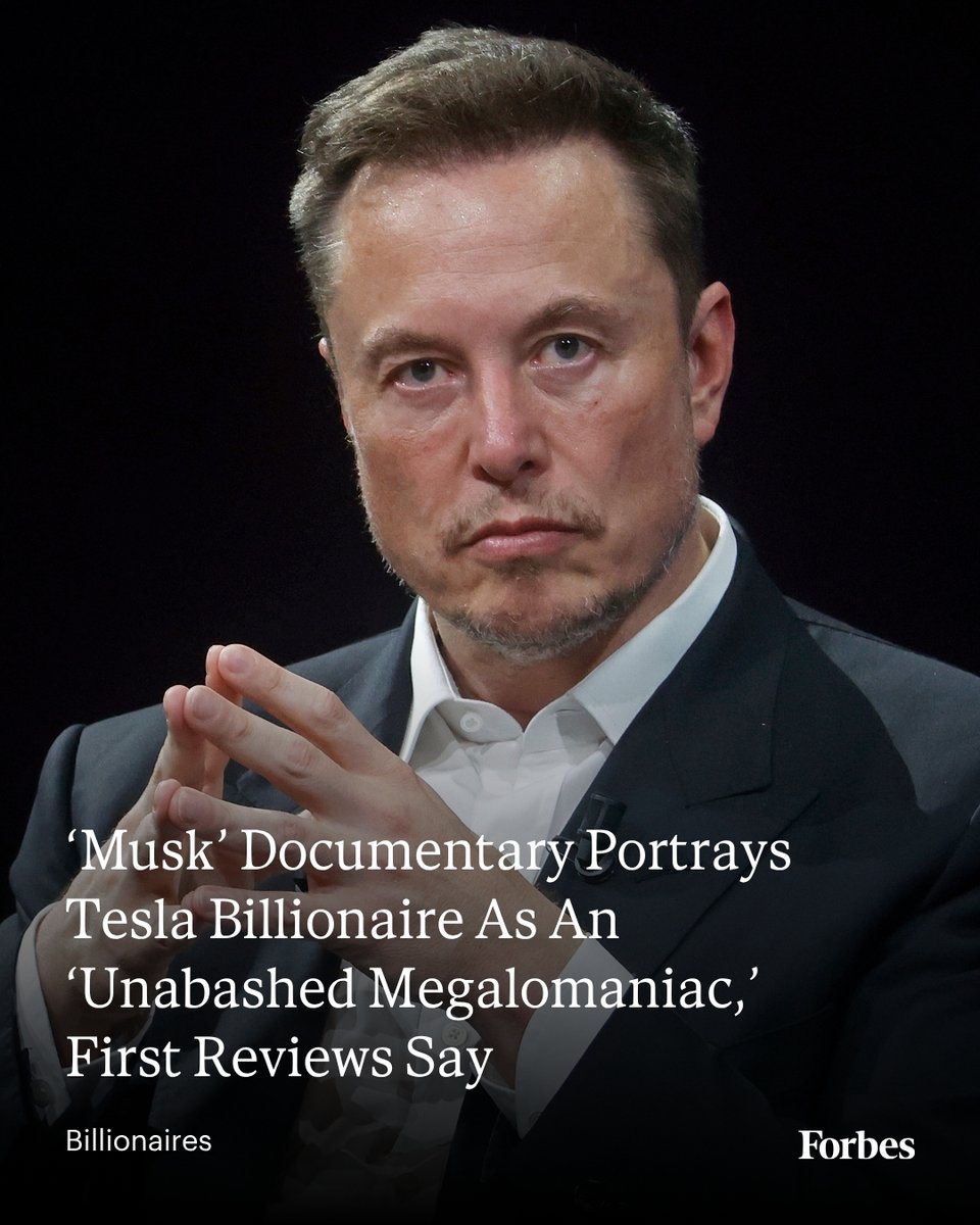 Forbes's tweet photo. “Musk,” a four-hour documentary covering Elon Musk’s accumulation of an unprecedented amount of wealth, stunned critics at its Venice Film Festival premiere on Tuesday, with some calling it “damning” and a “stroke of creative genius.” Read more: https://t.co/zICSefY18b
📸: Chesnot via Getty Images