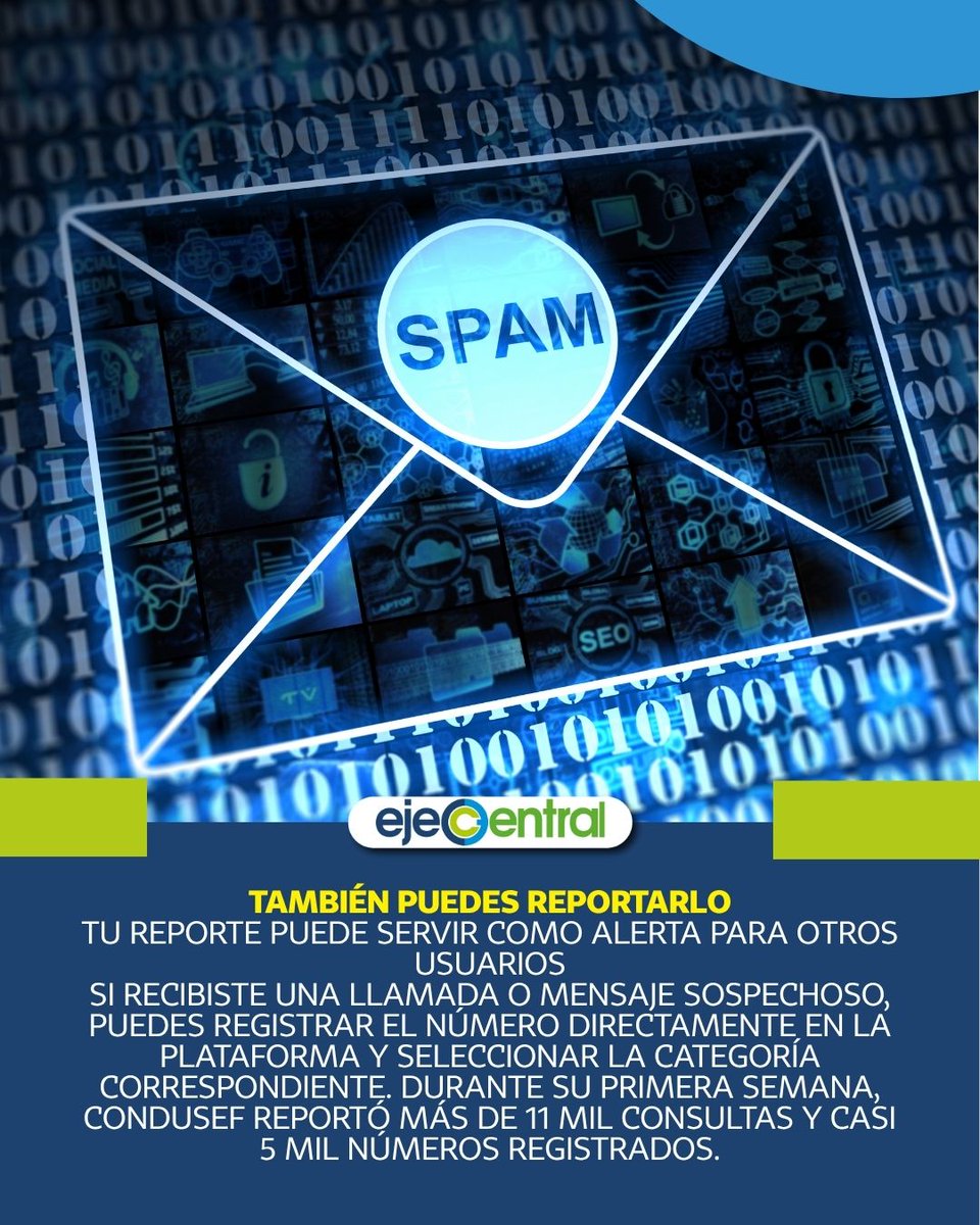 EjeCentral's tweet photo. Condusef habilita herramienta digital gratuita para detectar números de fraude.

Los usuarios de servicios financieros ya pueden consultar si un número telefónico sospechoso tiene reportes previos antes de responder o brindar información.

Conoce cómo utilizar la herramienta en el enlace: https://t.co/dpsY78C4g8