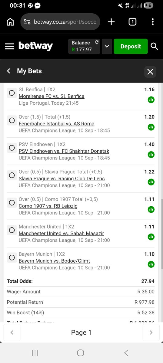 MashaoleFrans's tweet photo. #Betway #Betwaycode #BetwayZA #Betwayslip #MayTheOddsBeWithUs 20 odds
I just placed a bet with Betway. Tap here to copy my bet or search for this booking code in the Multi Bet betslip BW704A3C8D https://t.co/7Z6zEqrjAn https://t.co/Jn1UowOUYP
