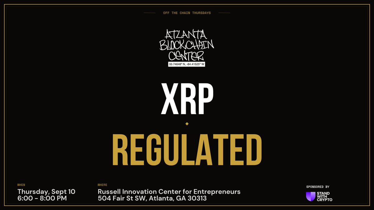 AtlantaChain's tweet photo. This Thursday at Off The Chain Thursday, we’re diving into XRP, one of the most recognized and debated digital assets in crypto. We’ll explore the XRP Ledger, XRP’s role in payments and cross-border transactions, its relationship with Ripple, and the larger vision of using blockchain technology to move value faster and more efficiently around the world.

We’ll also unpack XRP and Ripple’s road to regulatory clarity, from the years-long SEC battle and questions surrounding XRP’s classification to the resolution of the case and Ripple’s continued push toward regulated institutional adoption. We’ll examine the broader Operation Choke Point 2.0 and crypto debanking conversation, and what restricted access between traditional banking and the digital asset industry has meant for companies attempting to bridge the two worlds.

From regulatory battles to institutional adoption, this conversation will look at where XRP has been, where it stands today, and what its journey could tell us about the future relationship between crypto, banking, regulation, and global finance.

#10in5