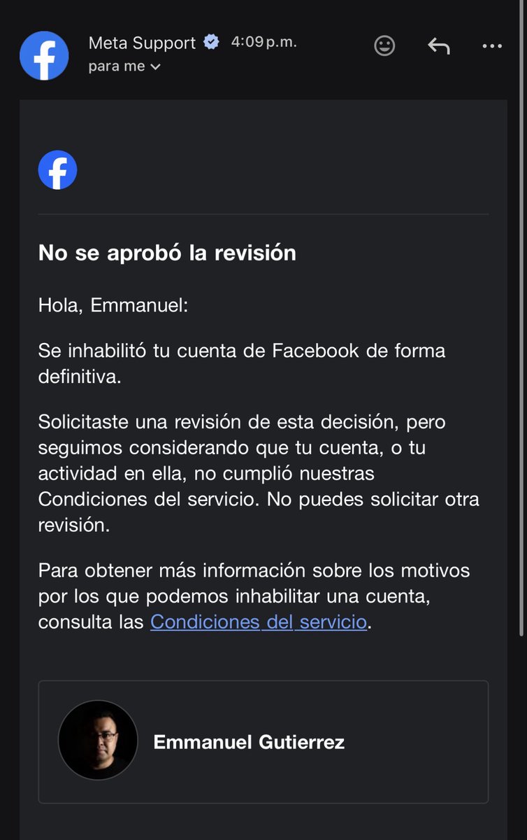 ewanuel1's tweet photo. @Meta es un asco
Me acaban de bloquear la cuenta cuando soy mayor de edad y llevo años con mis cuentas, pinche aplicación de mierda https://t.co/qK95iDZkmv