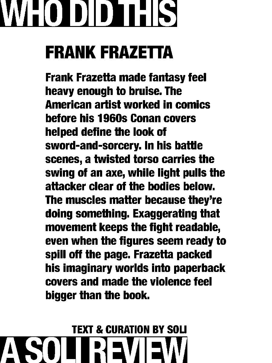 solisolsoli's tweet photo. Frank Frazetta / swipe for the review https://t.co/5QNWHFPM9K
