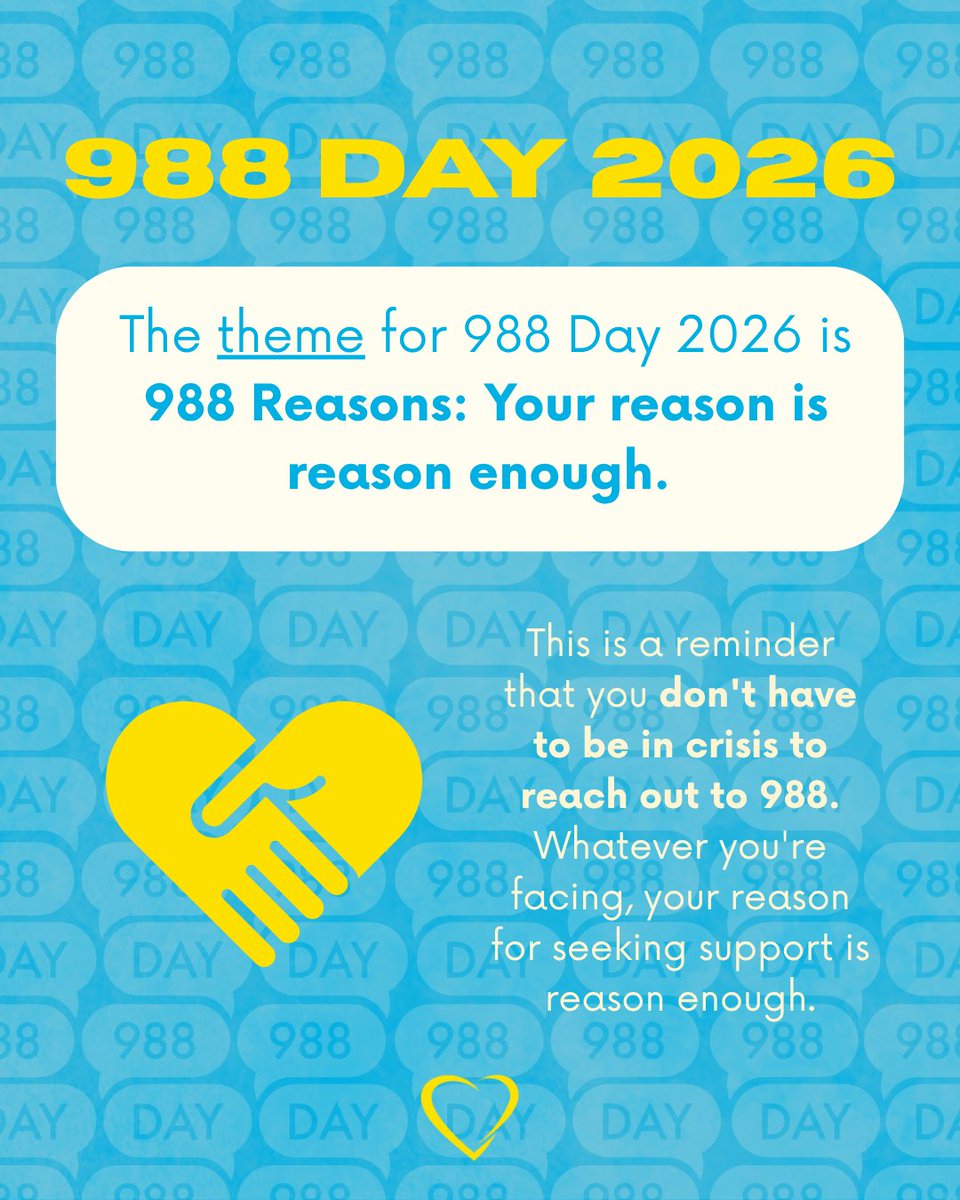 SAVEvoicesofedu's tweet photo. September 8 is 988 Day. 💙

You don’t have to be in crisis to reach out. Whatever you’re facing, your reason is reason enough.

📞 Call or text 988 — free, confidential, 24/7.
@samhsagov 

#988Day #SuicidePrevention #SAVE #NoJudgmentJustHelp https://t.co/LAKAqcTZE3