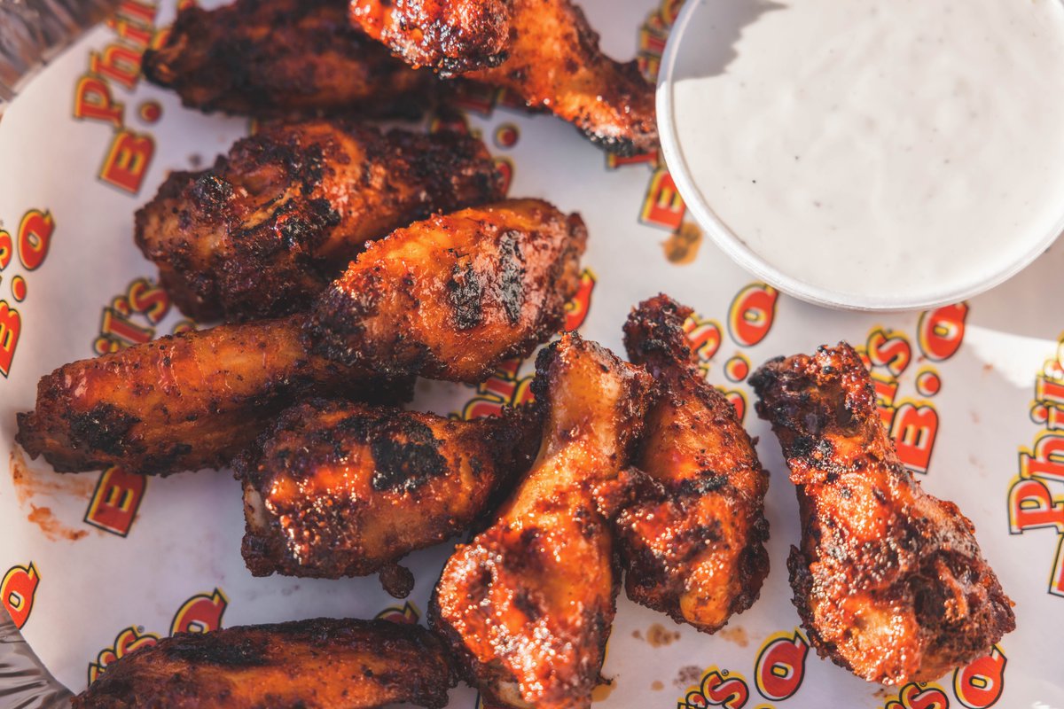 PhilsBBQSD's tweet photo. September’s featured appetizer is our Mesquite Grilled Chicken Wings, grilled in our BBQ sauce over mesquite wood for that signature Phil’s BBQ flavor you love, with a kick! #PhilsBBQ #Wings #Mesquite #BBQ https://t.co/y6dwmNOf3r