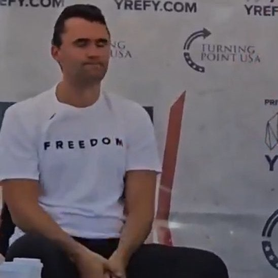 glitchy_potat's tweet photo. Theory: Charlie Kirk knew he was gonna die so he tried to do that thing Obi-Wan did when Vader killed him to manifest his visage into the astral plane and become a Force ghost. Unfortunately he failed and accidentally uploaded his soul into Gen AI by mistake instead. https://t.co/bRyc6HmLrD