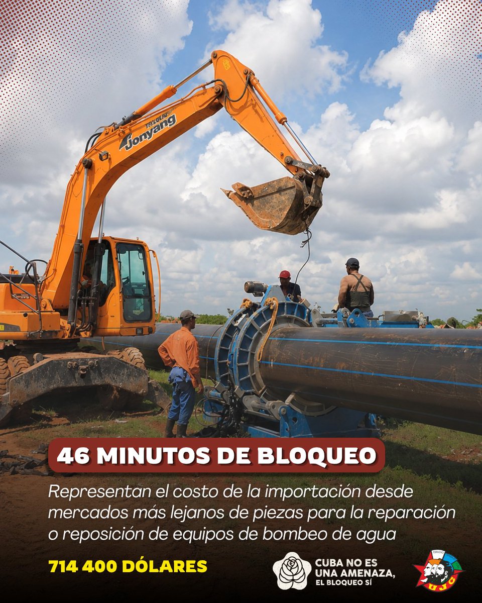 UJCdeCuba's tweet photo. 💧$714,400 que podrían ser agua para el pueblo.

Eso cuesta importar piezas para reparar bombas de agua que garantizan el abastecimiento a las comunidades. En 46 minutos, el bloqueo de EE.UU. castiga a familias cubanas que necesitan ese derecho tan básico. 

#CubaNoEsUnaAmenaza https://t.co/TOoGadMs0m
