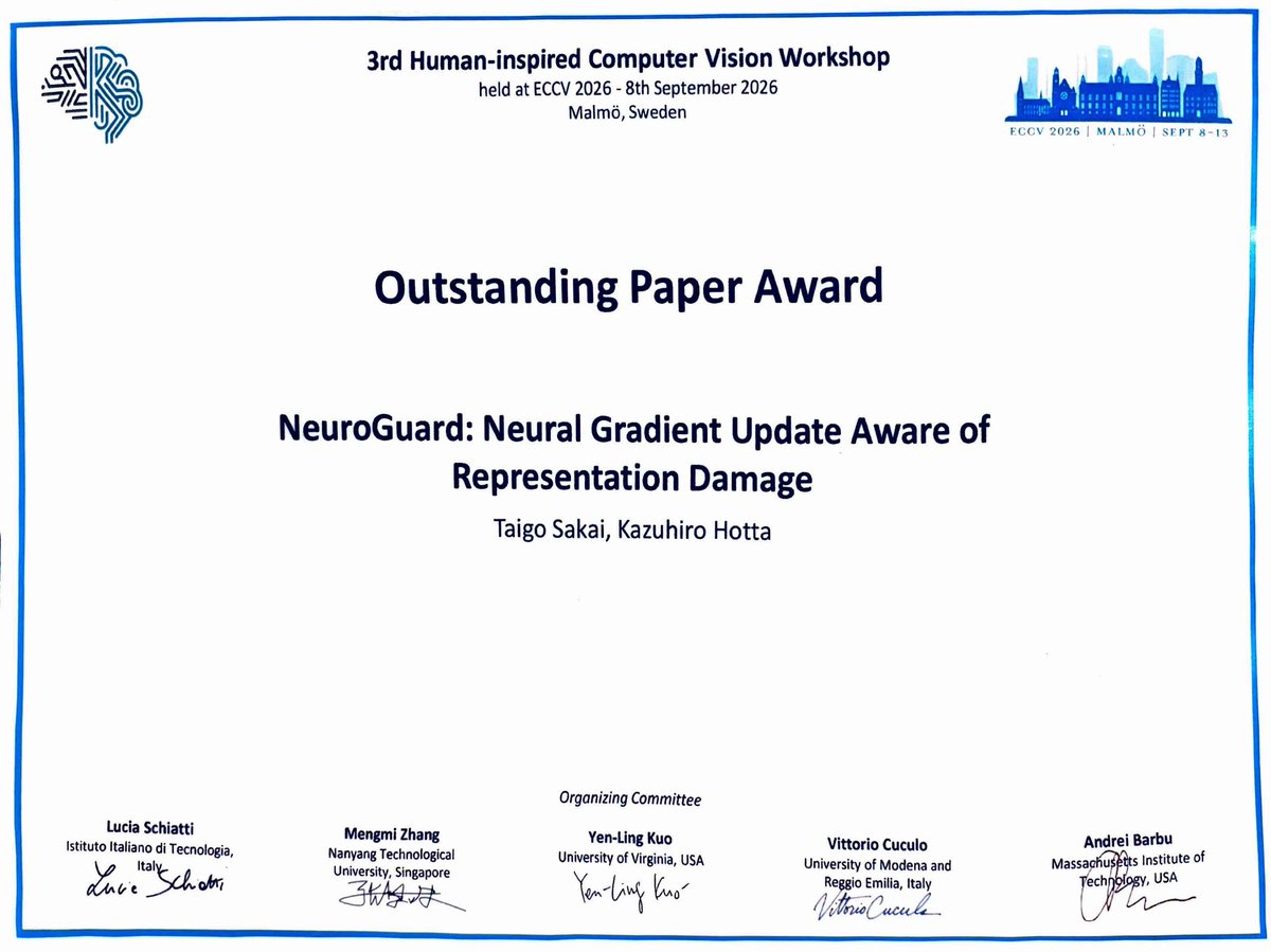 ikaitaig's tweet photo. We got a Outstanding Paper Award at #HCV2026 #ECCV2026 !! 🇸🇪 https://t.co/tfLpYAzgTS