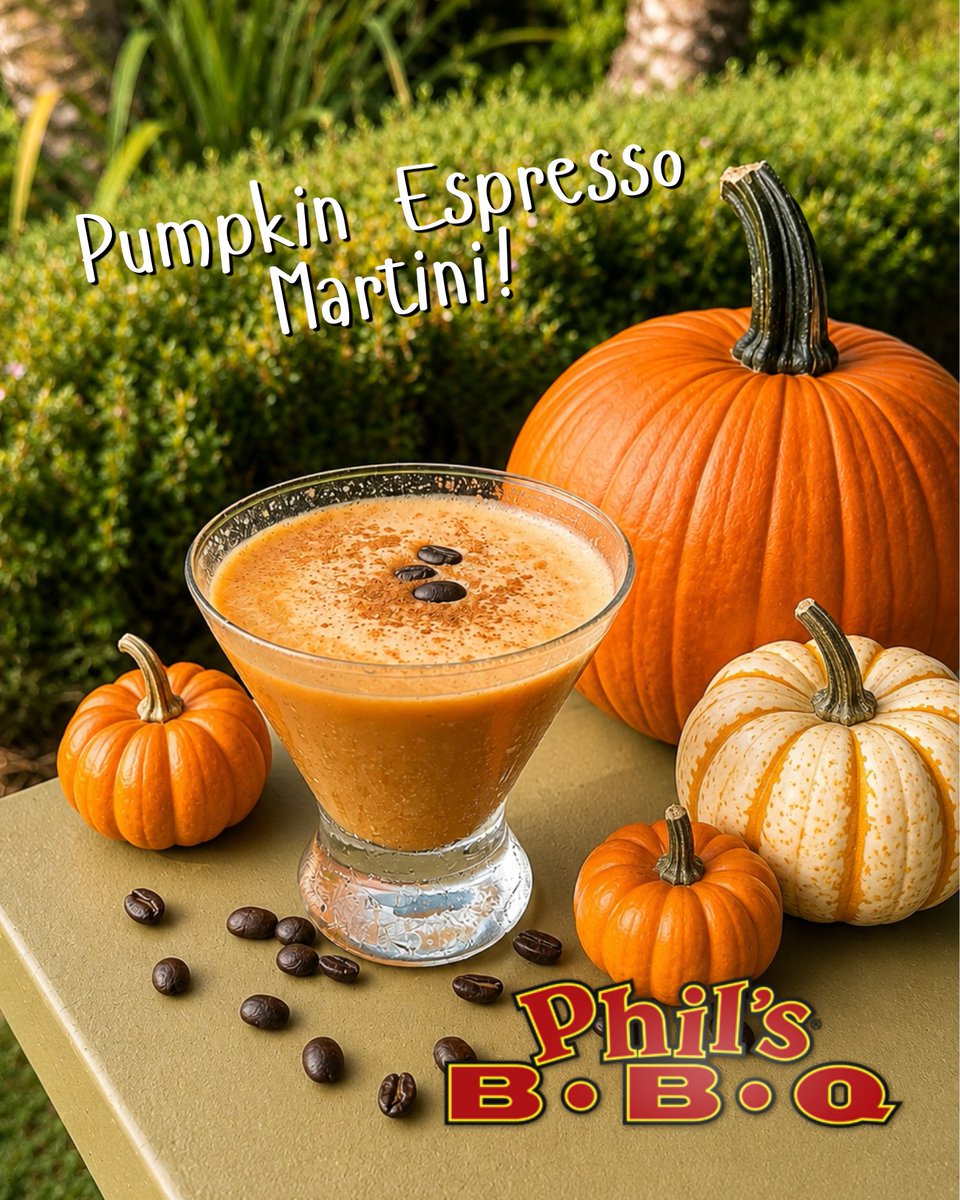 PhilsBBQSD's tweet photo. 🎃 Pumpkin. Espresso. Martini. Three words that belong together this fall. Stop by and sip on our Pumpkin Espresso Martini, a seasonal favorite with the perfect balance of cozy spice and bold coffee flavor. 🍸☕ #PumpkinSpice #EspressoMartini #FallVibes #PhilsBBQ #SeasonalSips https://t.co/jND3M4fNUv