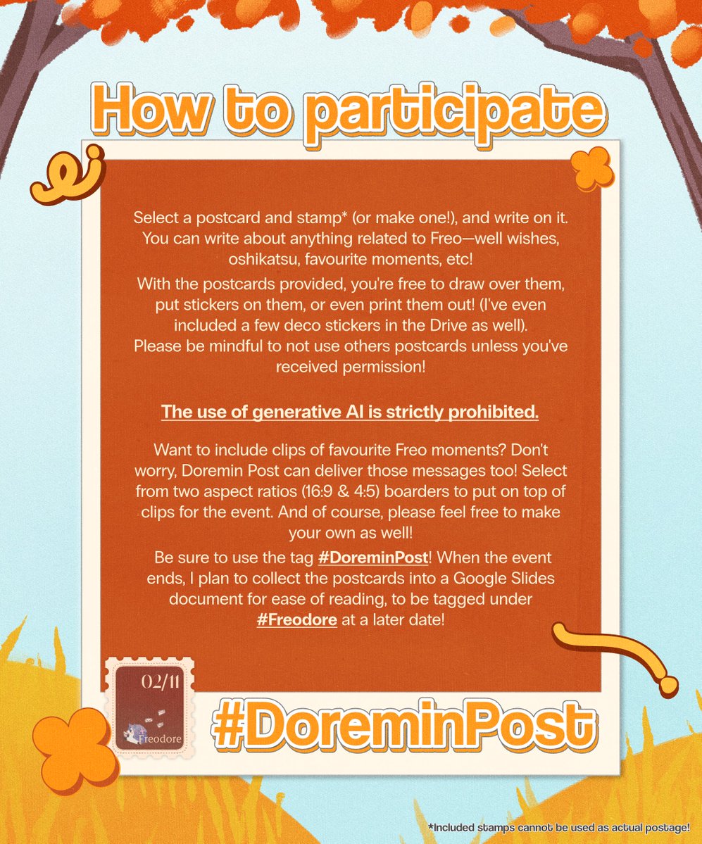 doremin_diary's tweet photo. Information on how to participate in the event! Please add the tag #DoreminPost to be included.

I've provided a few postcards and stamps for anyone to use, with plans to add as the event continues. Please feel free to make your own as well!

🔗https://t.co/ar46IG9fV2 https://t.co/vueAPBdShK