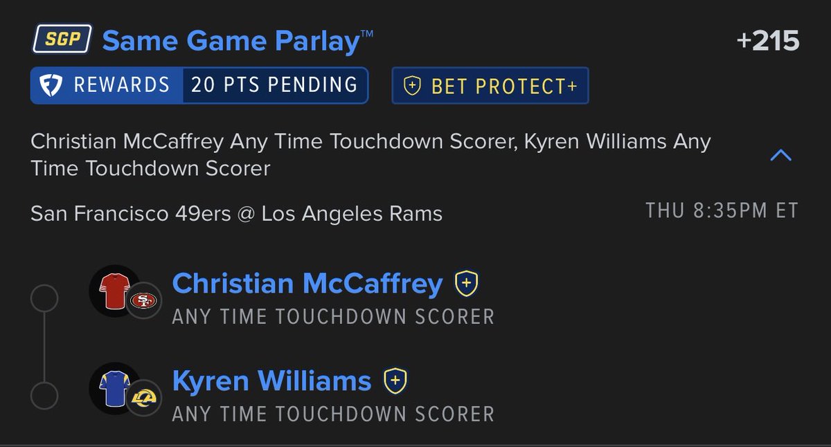PlaybookLabHQ's tweet photo. 🏈 TNF SGP

CMC anytime TD + Kyren anytime TD
+215

🎯 CMC: 17 TDs last season

🔥 Kyren: 13 TDs in 17 games

💰 Total sitting at 48.5

🏈 Both still own the goal line

That’s the slip🤝🏾 https://t.co/Pi7805webY
