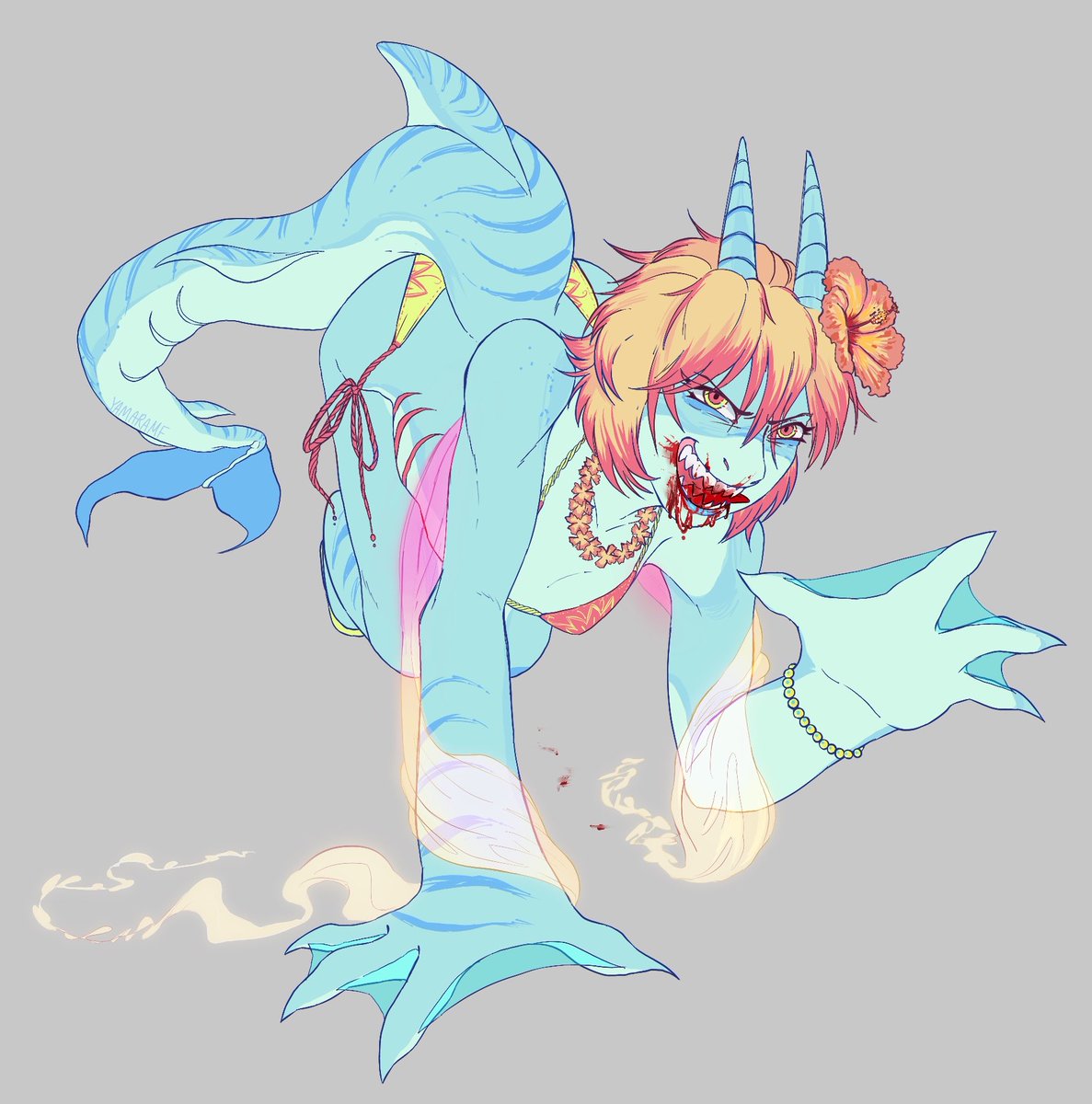 sharkgrrrl's tweet photo. i'm just gonna be one of those accounts that posts the commissions i purchased ok...? and make everyone feel jealous because i have money or something...... ok..... i sorry.....

anyways evil shark girl? 
art by: @yamaramf

#undertaleoc https://t.co/8nksMXPuCg