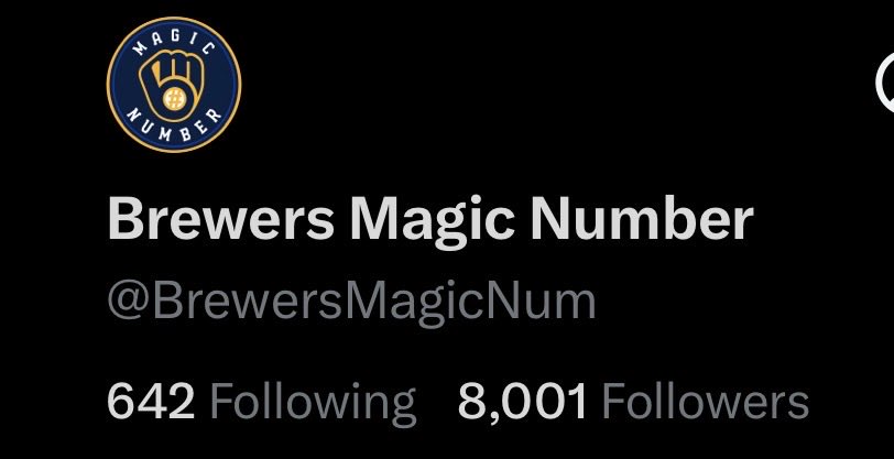 BrewersMagicNum's tweet photo. Now over 8,000 followers. Again… the most Magical in Major League Baseball!

#BestFansInBaseball
#Divisional4Peat https://t.co/TBAQmjAwfg