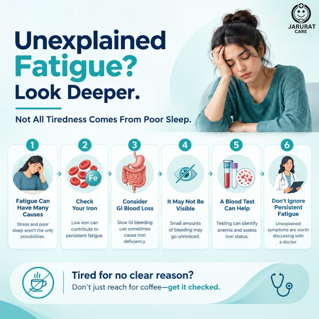 JaruratCare's tweet photo. Feeling constantly tired despite enough sleep? Persistent fatigue could signal low iron levels or underlying health issues. Prioritize your health and consult a doctor today.

#JaruratCareFoundation #FatigueRelief #HealthAwareness #IronDeficiency #WellnessTips https://t.co/0eq6mjrCve