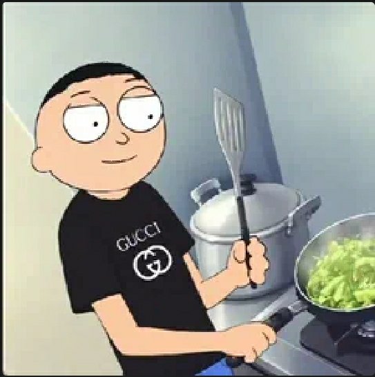 Mortygucci's tweet photo. How it feels to cook a gucci meal as a morty https://t.co/8YLpuT8Z13