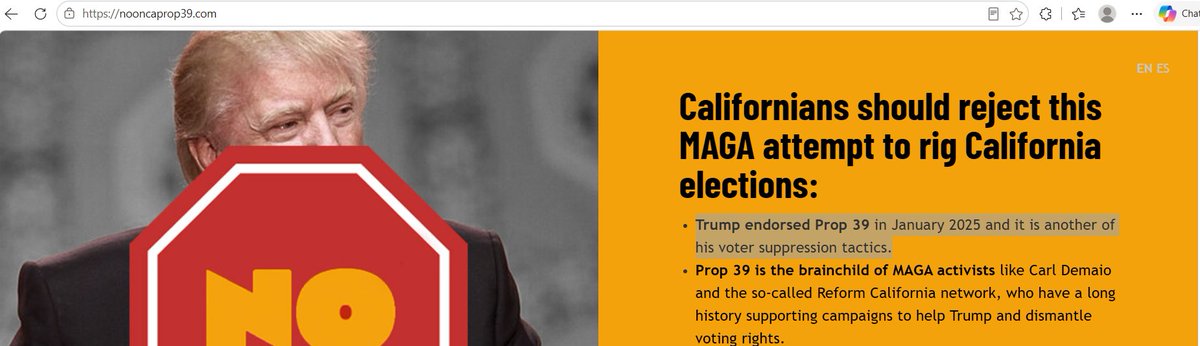 ZavalaA's tweet photo. Working on a story about Prop 39 (CA's Voter ID proposal). 

The No on 39 campaign claims on its website that Trump endorsed it in January of 2025. 

Prop 39 didn't exist in January of 2025.

And Trump has yet to talk about this specific proposal. https://t.co/ZsoWsvtKWN