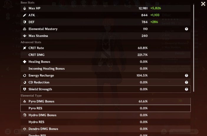 Mew64_bs's tweet photo. Also his build, nothing too crazy. I'm thinking I will rise his crit to 70-80% and get a 5⭐ weapon and Nicole and Citlali cons probably https://t.co/oYeje1FoH6