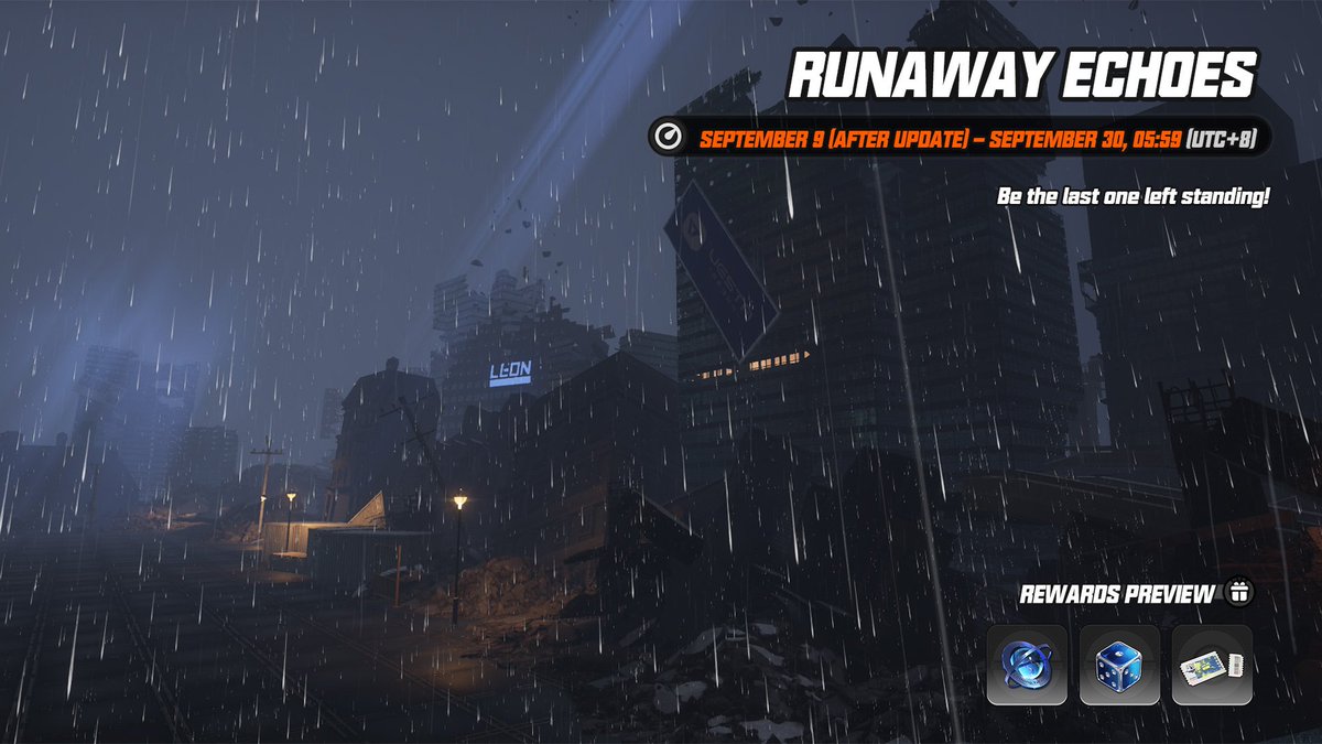 NTEIntel's tweet photo. "Runaway Echoes" Limited-Time Event

Duration: September 9 (after update) – September 30, 05:59 (UTC+8)

#NTE #NevernesstoEverness https://t.co/BJPMoMoYTI