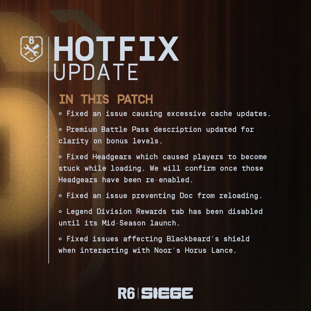 Rainbow6Game's tweet photo. 🛠 Hotfix Maintenance 🛠

A hotfix will be deployed today, September 9th.

💻🎮 All Platforms: 09:00 EDT / 13:00 UTC 
⏲ Downtime up to 60 mins https://t.co/G30N88DlJz