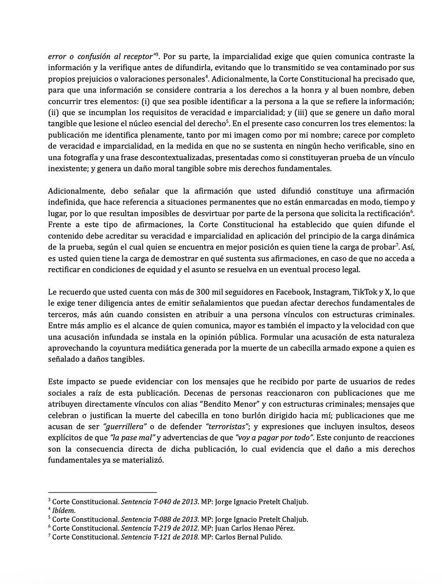 AdrianaLucia's tweet photo. .@VincenthRamos le solicito que rectifique públicamente la información falsa que difundió sobre mí. No tengo ni he tenido ningún vínculo con alias “Bendito Menor” ni con las Autodefensas Conquistadoras de la Sierra Nevada. https://t.co/uBDmla3QDx