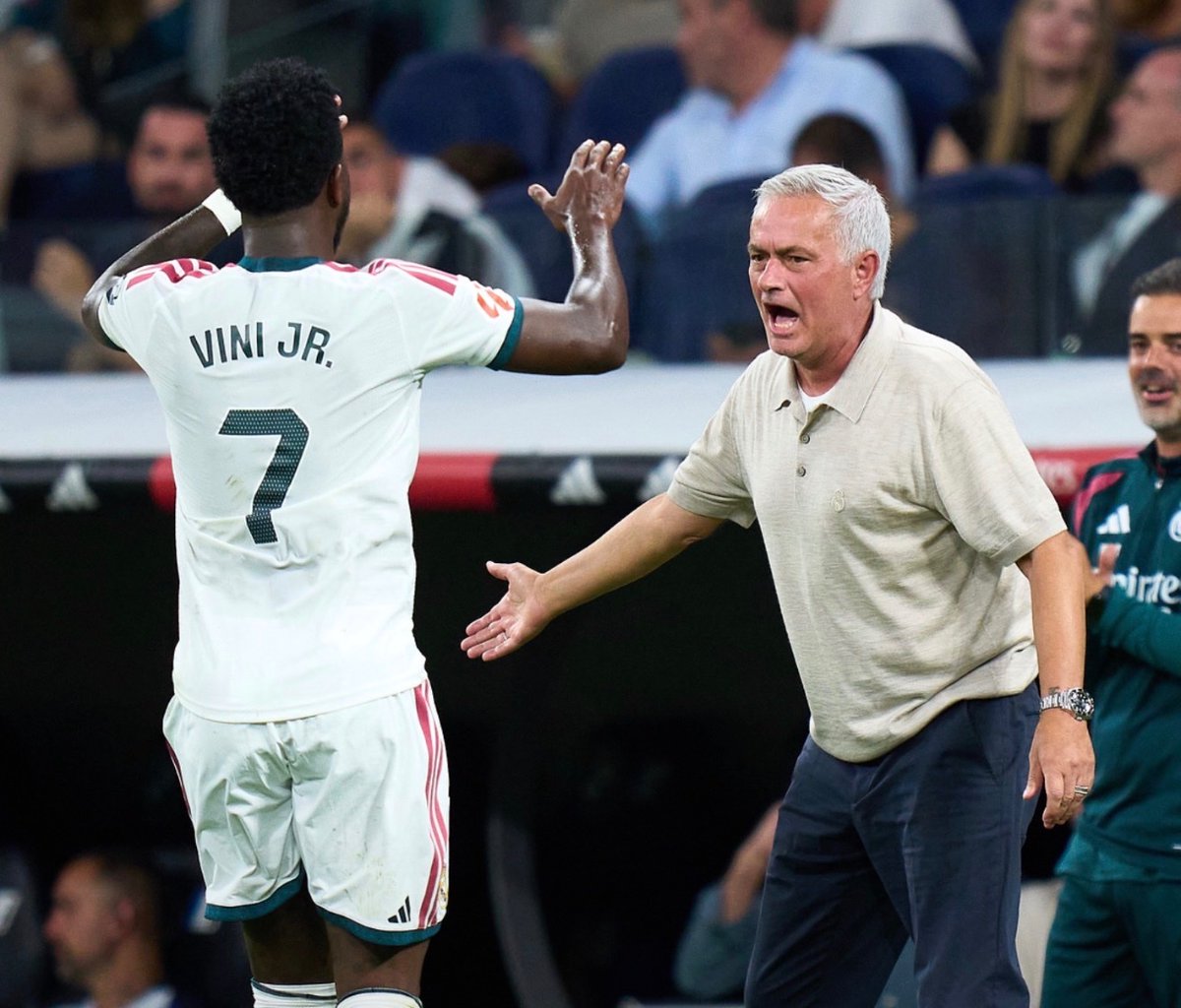 FabrizioRomano's tweet photo. ⚪️🇧🇷 José Mourinho: “Vini has worked very hard. He’s not in killer mode yet, he’s not Vini yet, but he works very hard”.

“Anyone who works hard and gives their all deserves respect”. https://t.co/dz0ECxi9pE