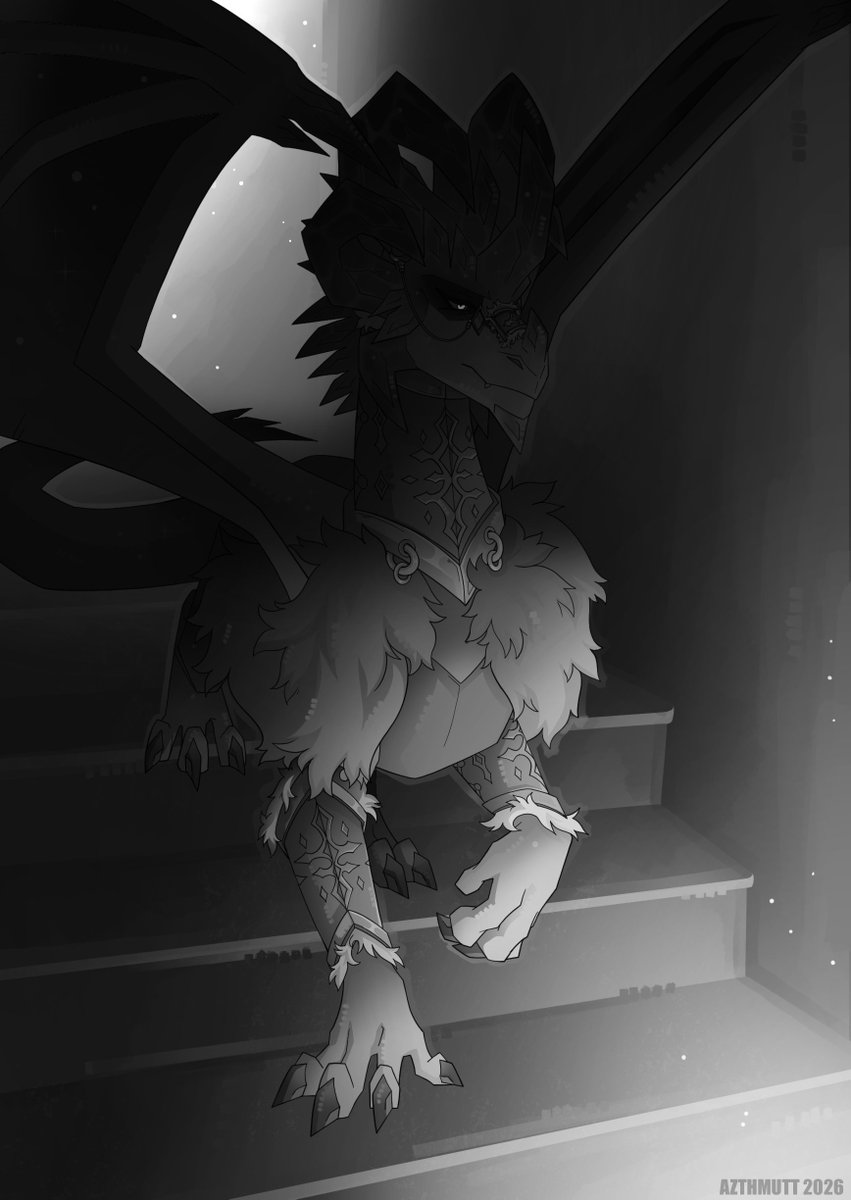 Azthmutt's tweet photo. Kaldir in the Stairs Art Trend style.

Im generally really bad at exaggerating shadows and lighting so this was a bit challenging.

[ #destinyintertwined #dragons #dragonart #dragon #thelegendofspyro #digitalart  ] https://t.co/zuj0OESiQ8