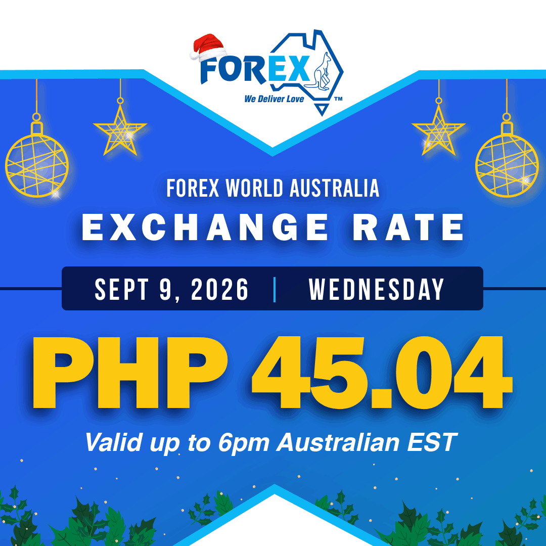 forexworldAUS's tweet photo. Forex World Australia Exchange Rate September 9, 2026 (Wed) is PHP 45.04 valid up to 6pm Australian EST.
https://t.co/CjHLIcLWBj https://t.co/0iWHIT3T35