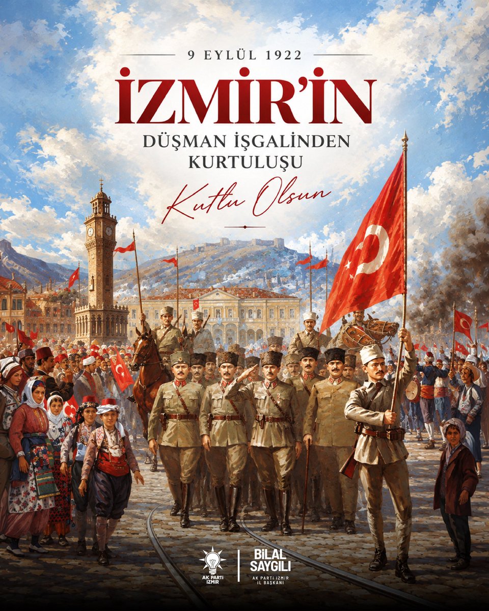 Bilalsaygili's tweet photo. 9 Eylül; Büyük Taarruz’la başlayan kutlu yürüyüşün İzmir’de zaferle taçlandığı, kahraman ecdadımızın Millî Mücadele’nin son sözünü söyleyerek tarihe istiklal mührünü vurduğu gündür. 

Başta Gazi Mustafa Kemal Atatürk olmak üzere, vatanımızı ebedî bir yurt kılan asil milletimizin kahraman evlatlarını rahmet, minnet ve dualarla anıyorum. 

Bağımsızlığın, vatan sevgisinin ve özgürlük tutkusunun simgesi olan İzmir’imizin doğum günü kutlu olsun.🇹🇷