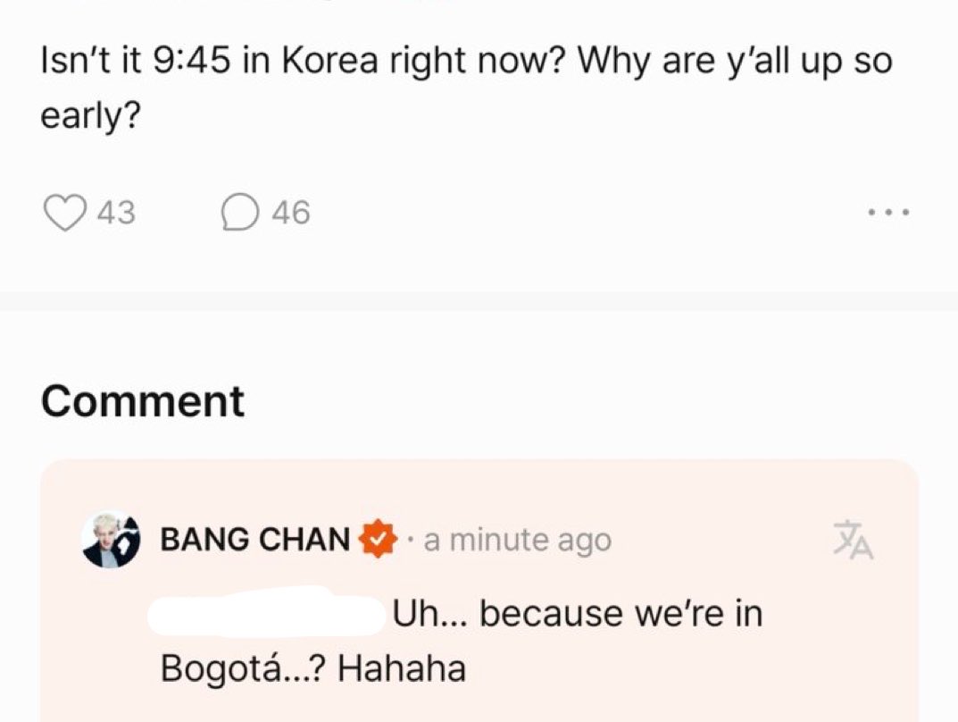 skzlatamproject's tweet photo. No son las 9:55 en Corea ahora? Porque están todos ustedes despiertos tan temprano?

🐺 Uh… porque estamos en Bogotá…? Hahaha https://t.co/cAhpzdFuyR